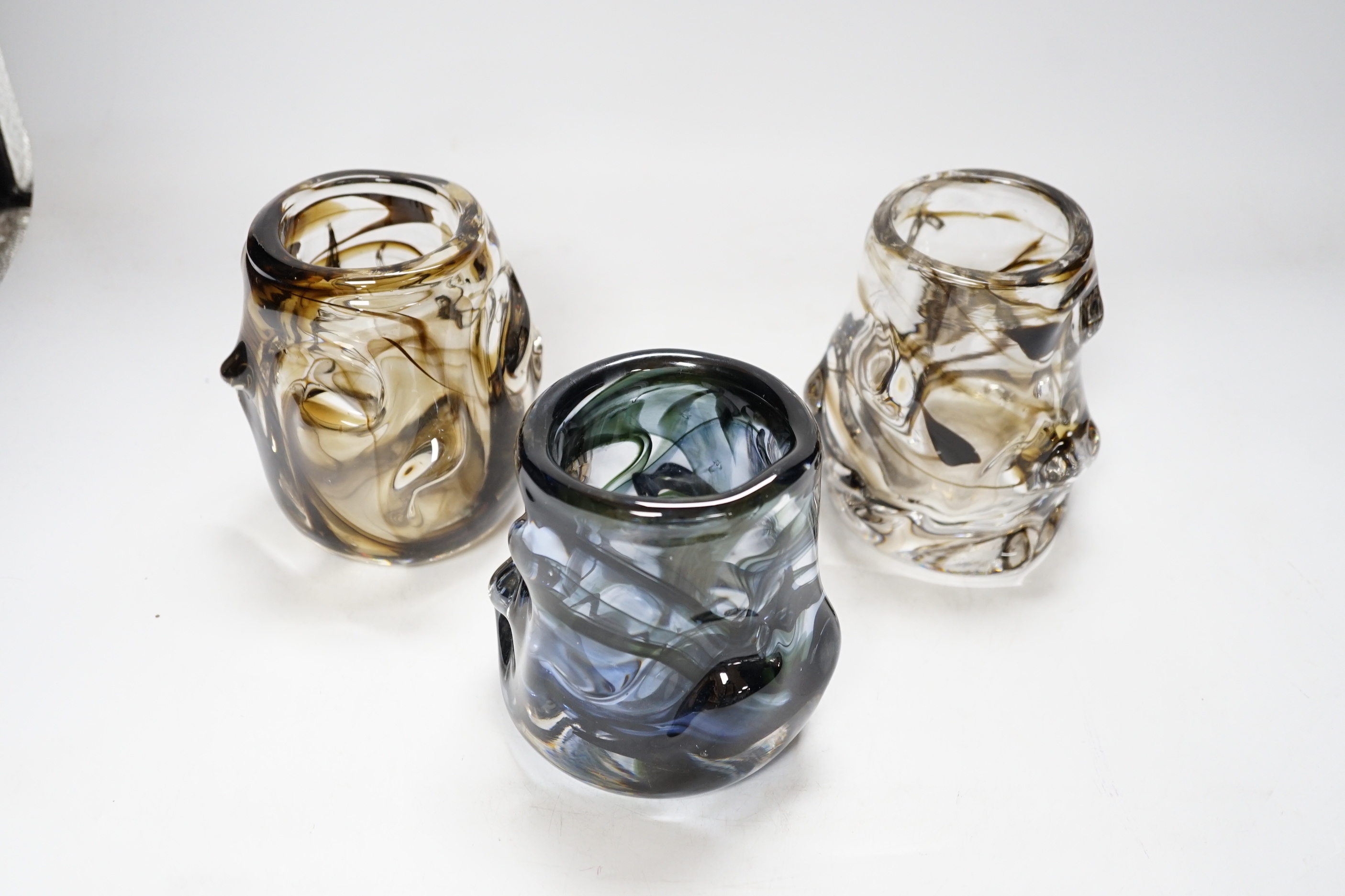 Three Whitefriars ‘Knobbly’ vases, 13cm